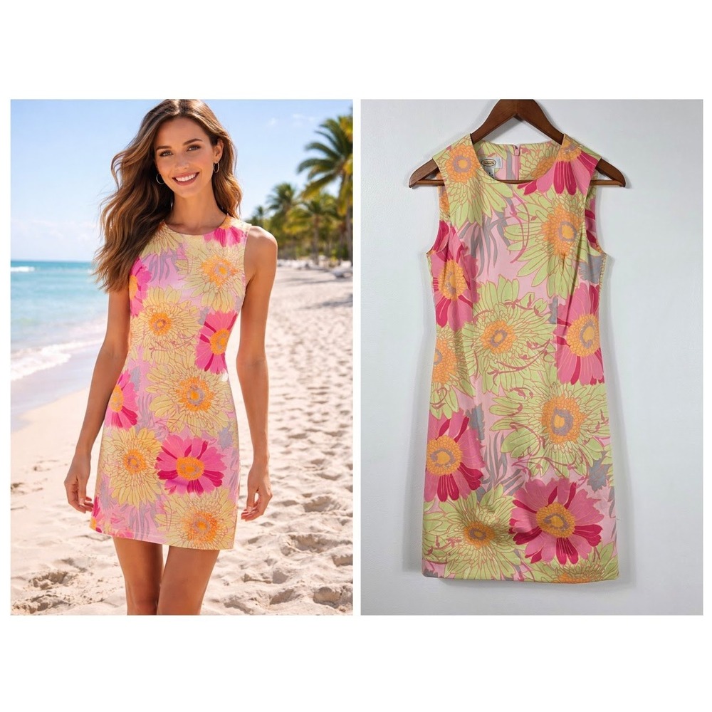Talbots Floral Shift Dress Size 6 Women Excellent Sleeveless Pink Yellow Green